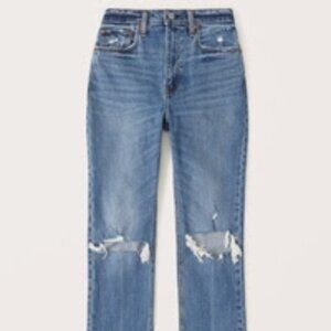 Abercrombie Curve Love Ultra High Rise Ankle Straight Jean in Medium De, 34 Long